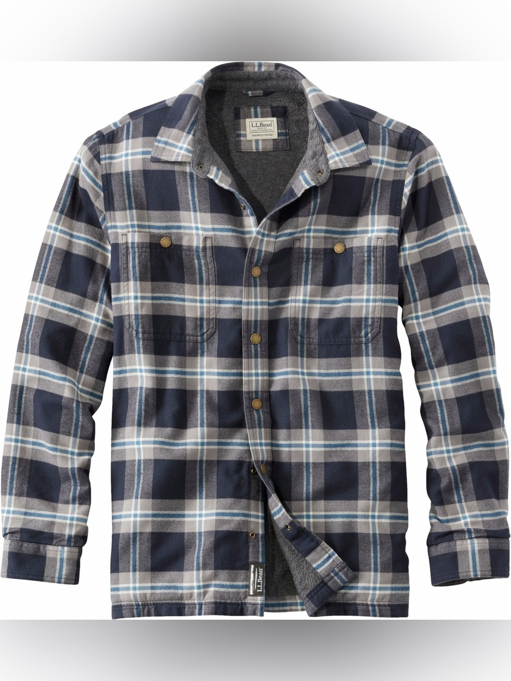 L. L. Bean Fleece-Lined Snap Front Slightly Fitted Flannel Shirt - Men's large